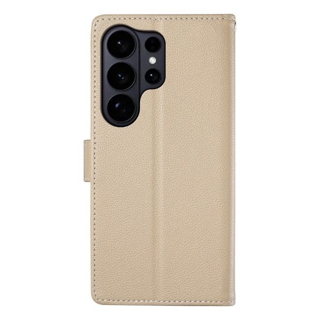 Samsung Galaxy S26 Ultra Handy Hülle - Litchi Leder Bookcover Series - beige