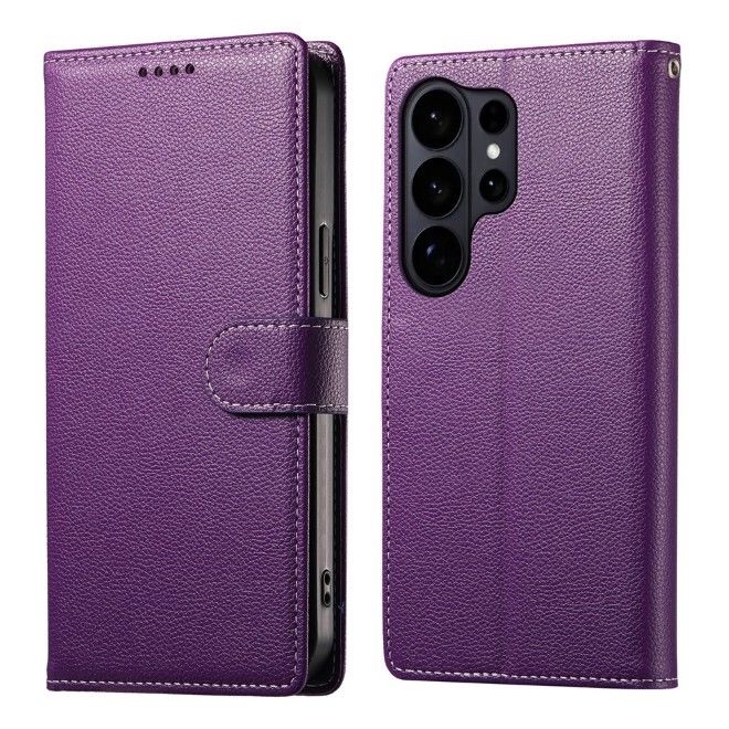 Samsung Galaxy S26 Ultra Handy Hülle - Litchi Leder Bookcover Series - purpur