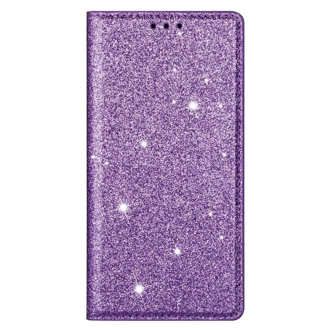 Samsung Galaxy S26 Ultra Hülle - Glitzerndes Leder Bookcover - Glitter Sequins Stand Series - purpur