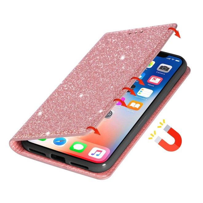Samsung Galaxy S26 Ultra Hülle - Glitzerndes Leder Bookcover - Glitter Sequins Stand Series - rosegold