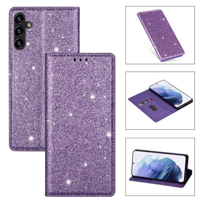 Samsung Galaxy S26 Hülle - Glitzerndes Leder Bookcover - Glitter Sequins Stand Series - purpur