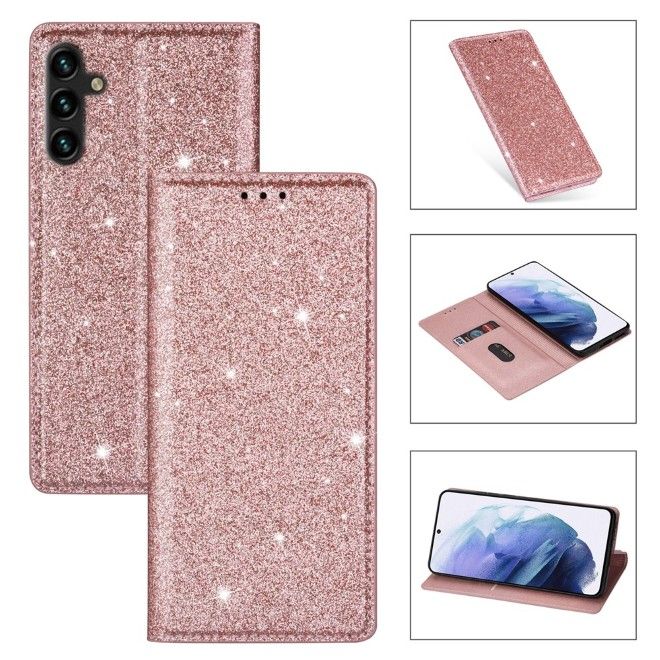 Samsung Galaxy S26 Hülle - Glitzerndes Leder Bookcover - Glitter Sequins Stand Series - rosegold