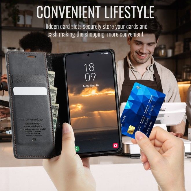 Caseme - Samsung Galaxy S26+ Hülle - Secure Series Bookcover - mit RFID Kartenschutz - schwarz