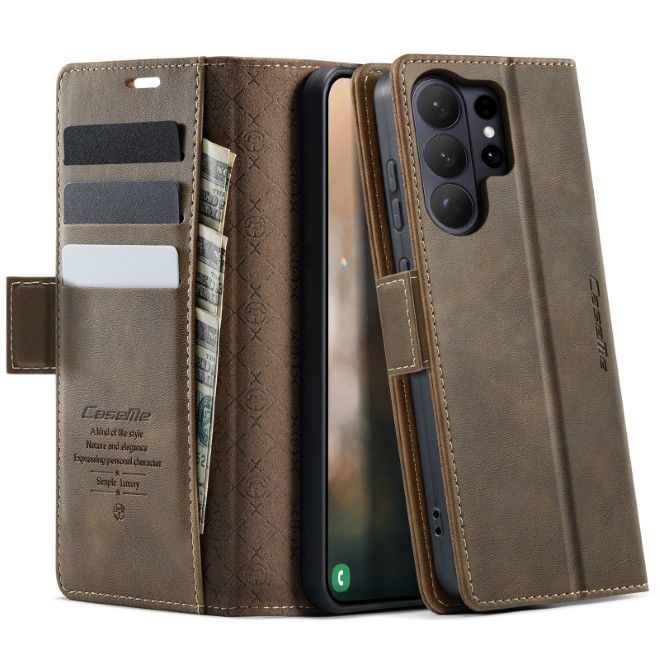 Caseme - Samsung Galaxy S26 Ultra Case - Secure Series Bookcover - with RFID card protection - coffee color
