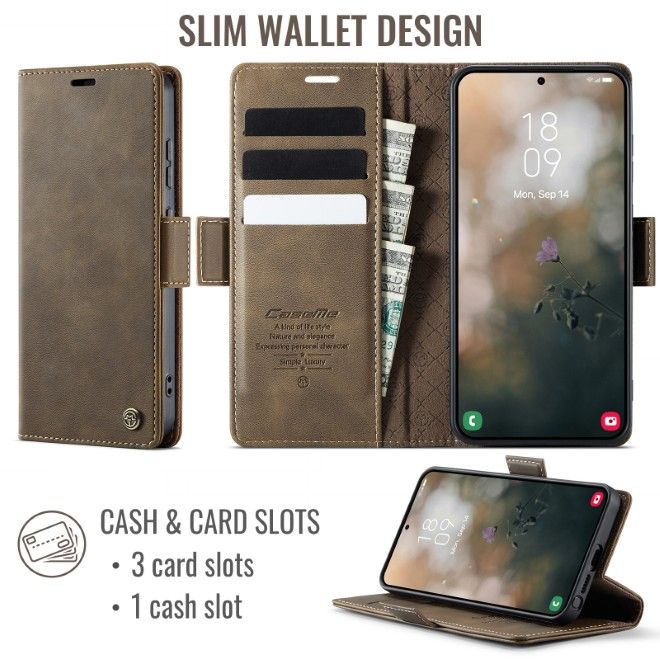 Caseme - Samsung Galaxy S26 Ultra Case - Secure Series Bookcover - with RFID card protection - coffee color