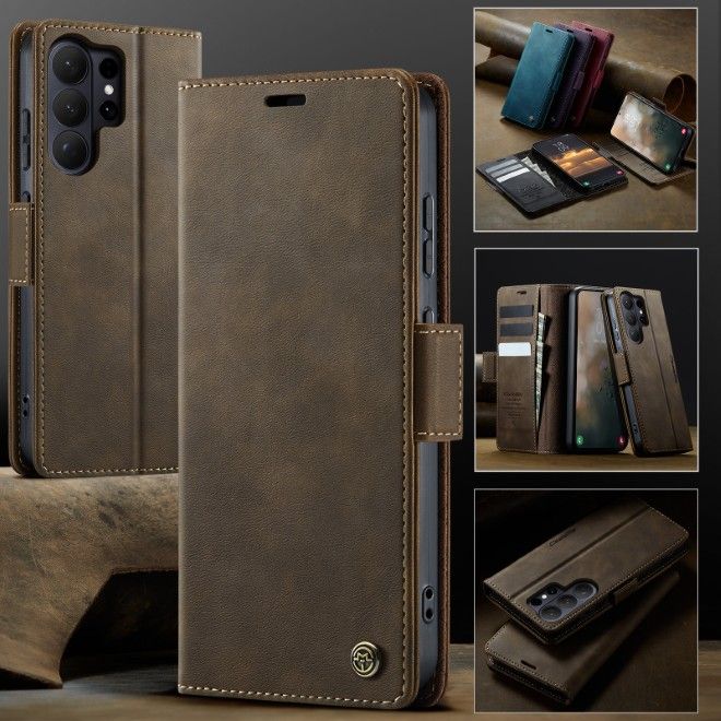 Caseme - Samsung Galaxy S26 Ultra Case - Secure Series Bookcover - with RFID card protection - coffee color