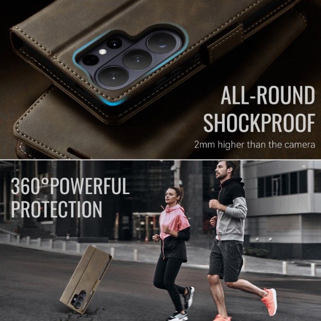 Caseme - Samsung Galaxy S26 Ultra Case - Secure Series Bookcover - with RFID card protection - coffee color