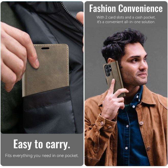 Caseme - Samsung Galaxy S26 Ultra Case - Secure Series Bookcover - with RFID card protection - coffee color
