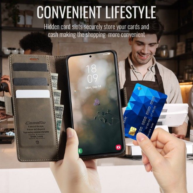 Caseme - Samsung Galaxy S26 Ultra Case - Secure Series Bookcover - with RFID card protection - coffee color