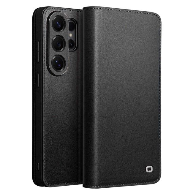Qialino - Étui en cuir véritable pour Samsung Galaxy S26 Ultra - Collection Moderne - Noir