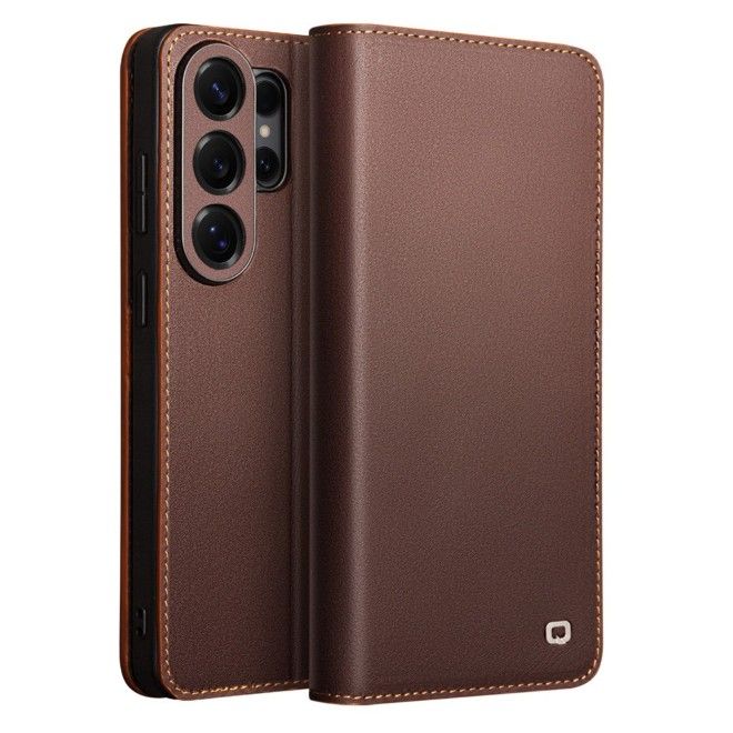 Qialino - Étui en cuir véritable pour Samsung Galaxy S26 Ultra - Collection Moderne - Marron