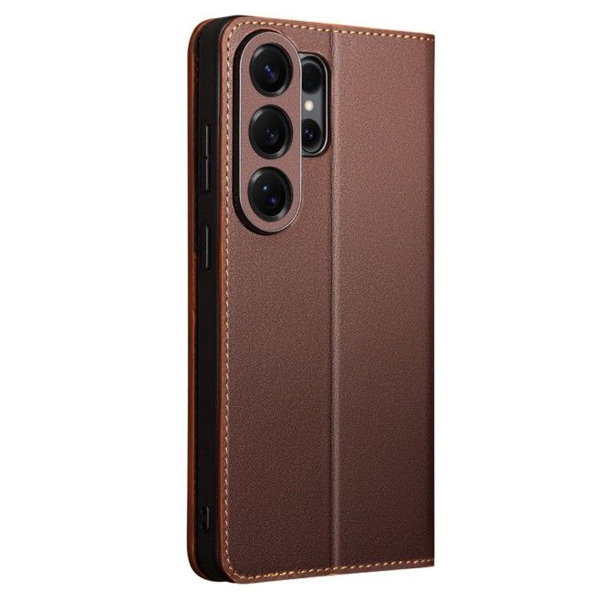 Qialino - Étui en cuir véritable pour Samsung Galaxy S26 Ultra - Collection Moderne - Marron
