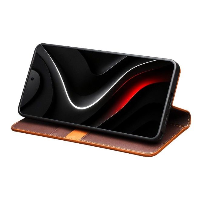 Qialino - Samsung Galaxy S26+ Echtleder Hülle - Modern Series Bookcover - braun