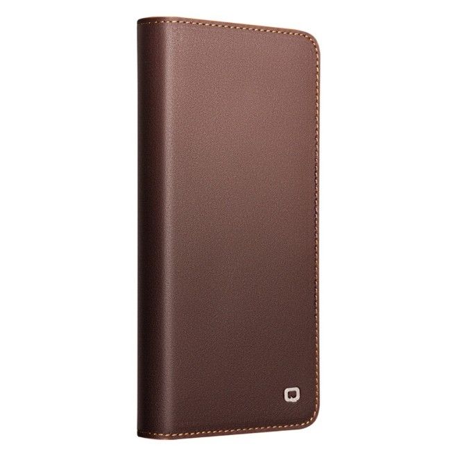 Qialino - Samsung Galaxy S26+ Echtleder Hülle - Modern Series Bookcover - braun