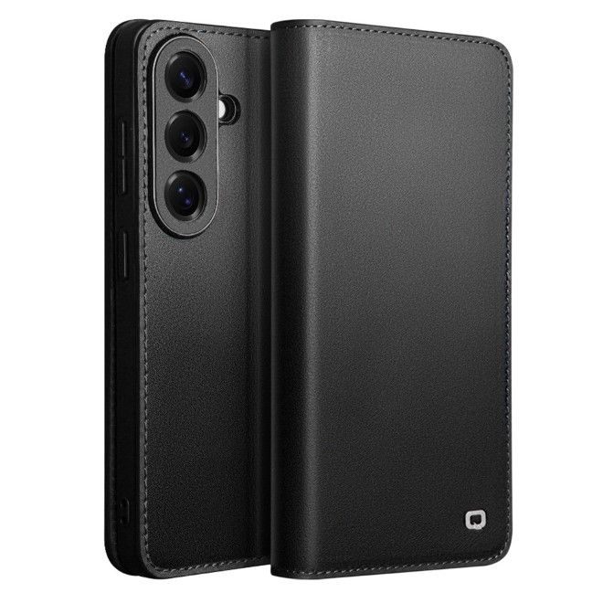 Qialino - Samsung Galaxy S26+ Genuine Leather Case - Modern Series Bookcover - Black