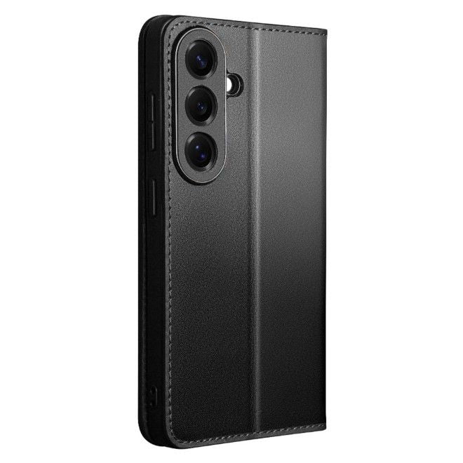 Qialino - Samsung Galaxy S26+ Genuine Leather Case - Modern Series Bookcover - Black