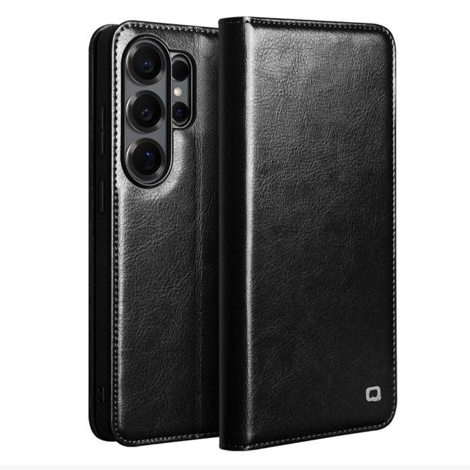 Qialino - Étui en cuir véritable pour Samsung Galaxy S26 Ultra - Collection Genuine Bookcover - Noir