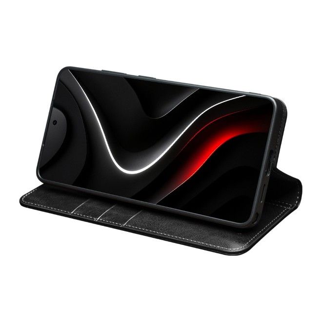 Qialino - Étui en cuir véritable pour Samsung Galaxy S26 Ultra - Collection Genuine Bookcover - Noir