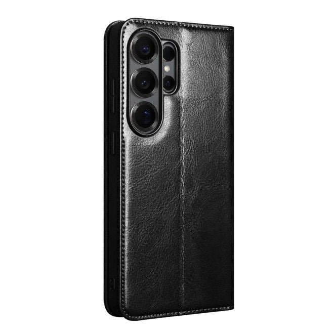 Qialino - Étui en cuir véritable pour Samsung Galaxy S26 Ultra - Collection Genuine Bookcover - Noir