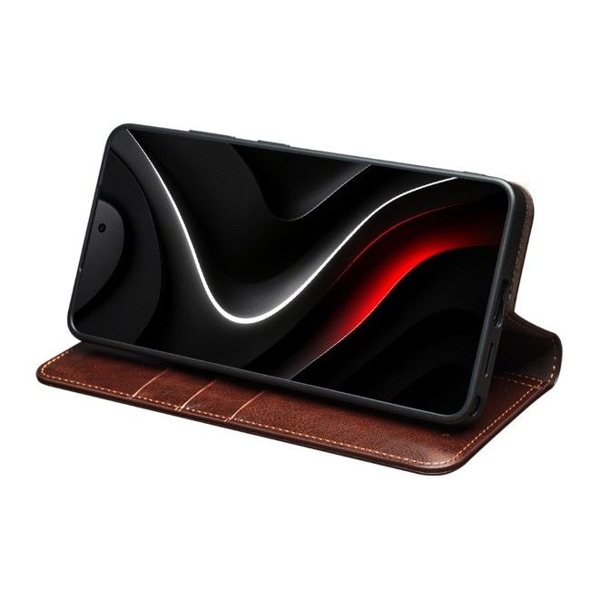 Qialino - Étui en cuir véritable pour Samsung Galaxy S26 Ultra - Collection Genuine Bookcover - Marron