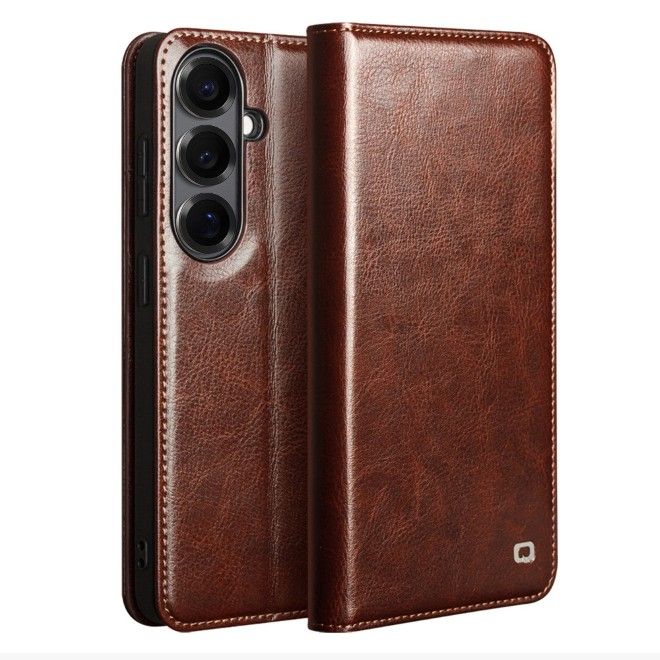 Qialino - Samsung Galaxy S26+ Ultra Echtleder Hülle - Genuine Series Bookcover - braun