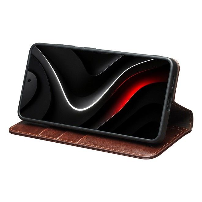 Qialino - Samsung Galaxy S26+ Ultra Echtleder Hülle - Genuine Series Bookcover - braun