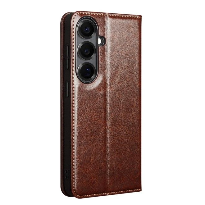Qialino - Samsung Galaxy S26+ Ultra Echtleder Hülle - Genuine Series Bookcover - braun