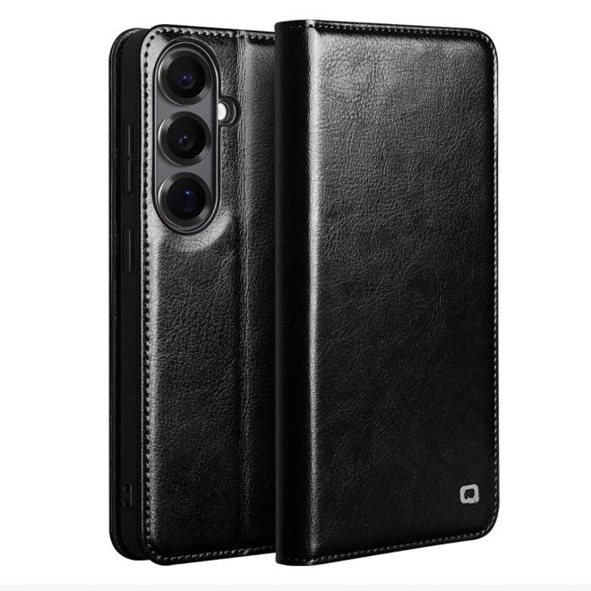 Qialino - Samsung Galaxy S26+ Ultra Genuine Leather Case - Genuine Series Bookcover - Black