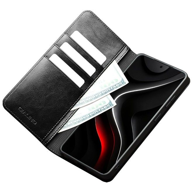 Qialino - Samsung Galaxy S26+ Ultra Genuine Leather Case - Genuine Series Bookcover - Black