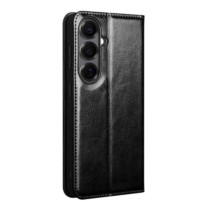 Qialino - Samsung Galaxy S26+ Ultra Genuine Leather Case - Genuine Series Bookcover - Black