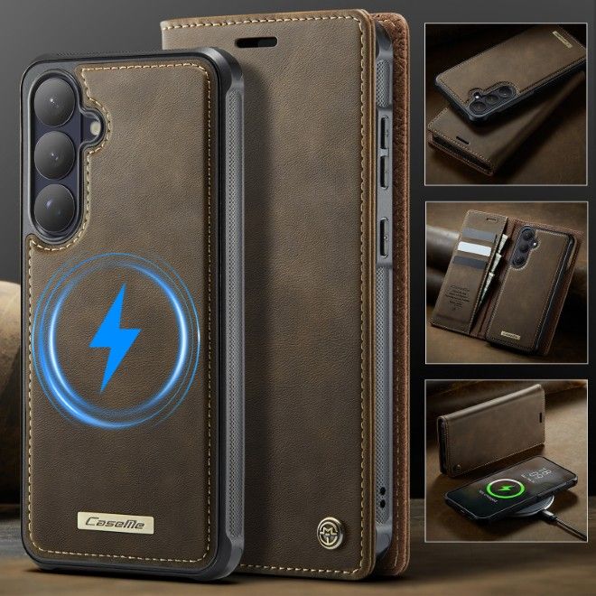 Caseme - Samsung Galaxy S26 Kunstleder Hülle - Business Series MagSafe Bookcover - kaffeefarben