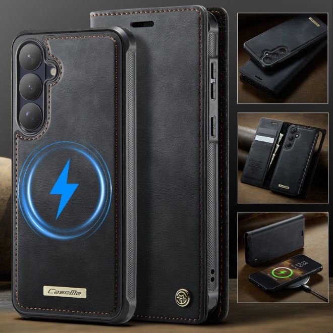 Caseme - Samsung Galaxy S26 Kunstleder Hülle - Business Series MagSafe Bookcover - schwarz