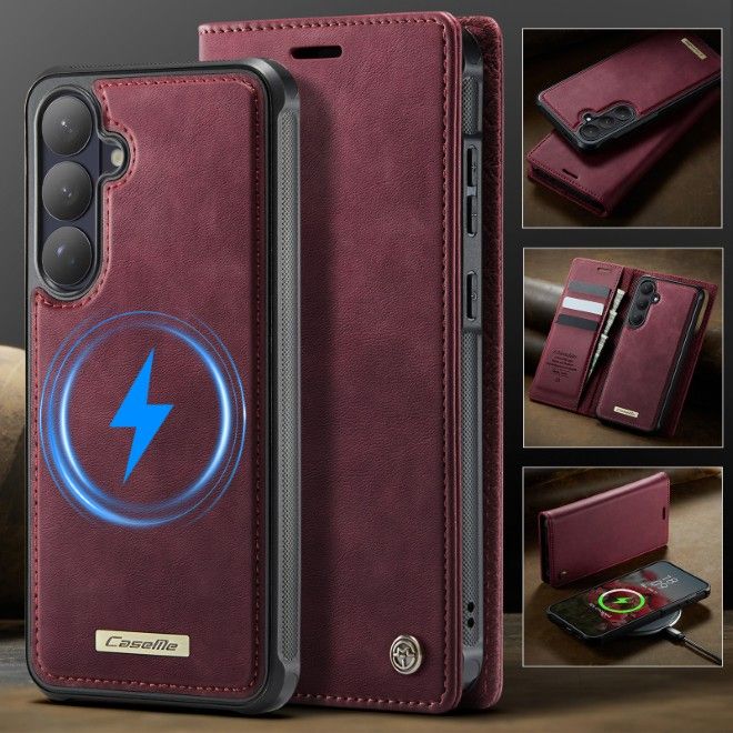 Caseme - Samsung Galaxy S26+ Kunstleder Hülle - Business Series MagSafe Bookcover - rot