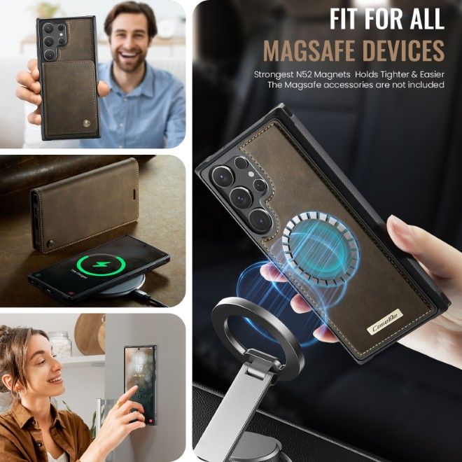 Caseme - Samsung Galaxy S26 Ultra Kunstleder Hülle - Business Series MagSafe Bookcover - kaffeefarben