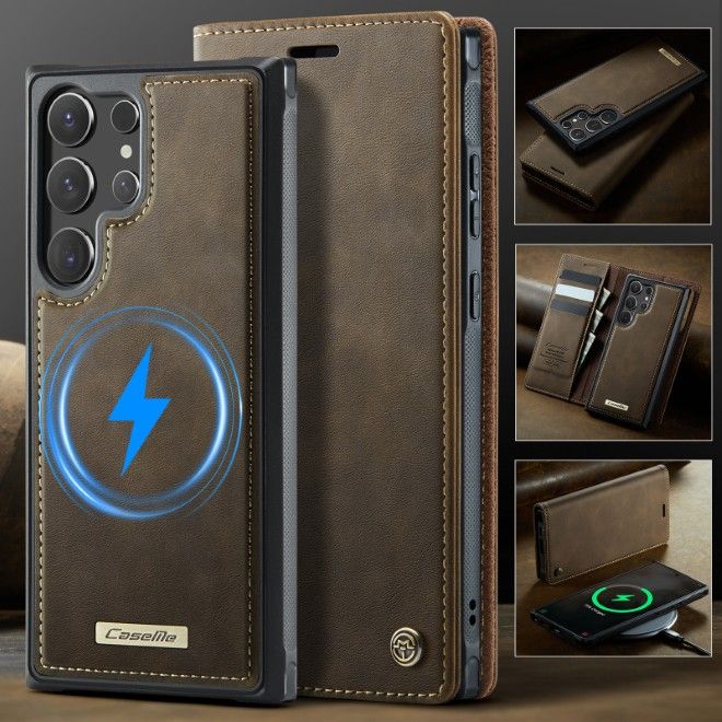 Caseme - Samsung Galaxy S26 Ultra Kunstleder Hülle - Business Series MagSafe Bookcover - kaffeefarben