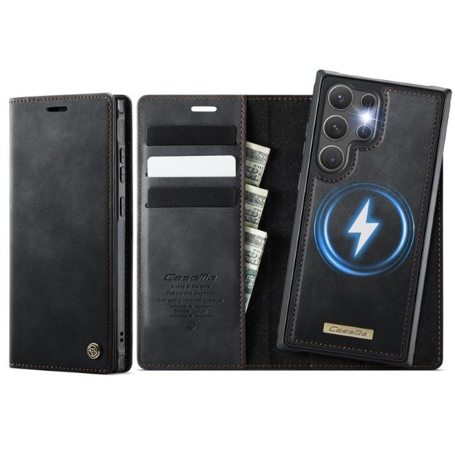 Caseme - Samsung Galaxy S26 Ultra Kunstleder Hülle - Business Series MagSafe Bookcover - schwarz