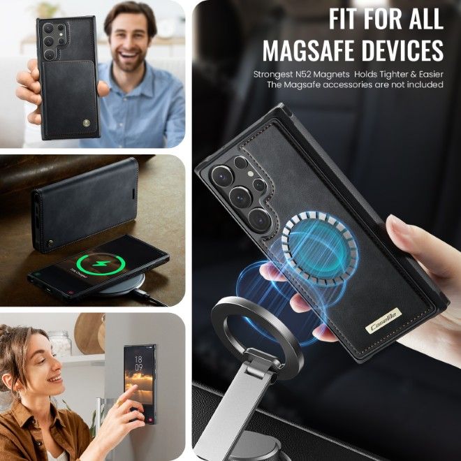 Caseme - Samsung Galaxy S26 Ultra Kunstleder Hülle - Business Series MagSafe Bookcover - schwarz