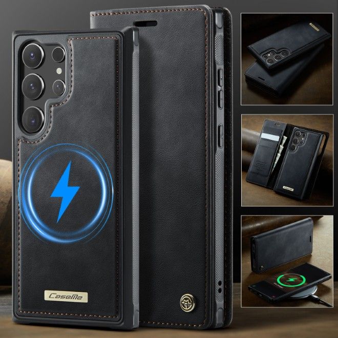 Caseme - Samsung Galaxy S26 Ultra Kunstleder Hülle - Business Series MagSafe Bookcover - schwarz