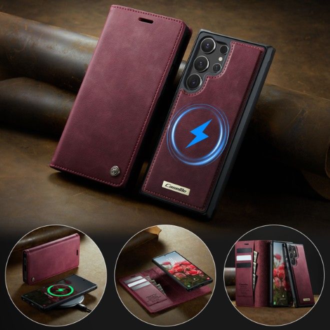 Caseme - Samsung Galaxy S26 Ultra Kunstleder Hülle - Business Series MagSafe Bookcover - rot