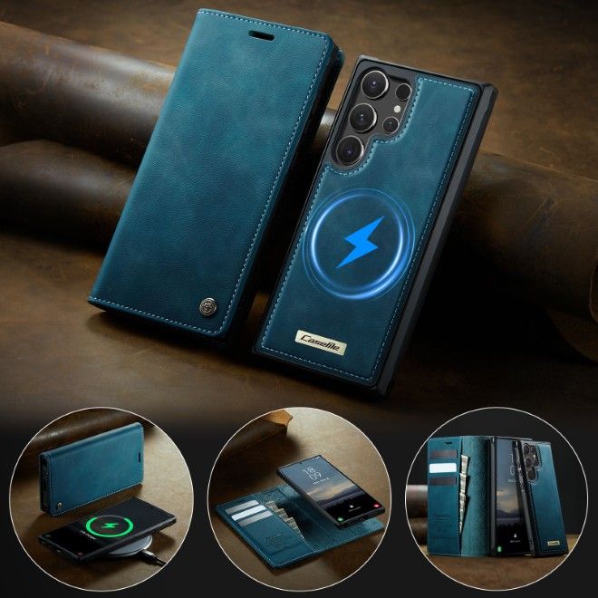 Caseme - Samsung Galaxy S26 Ultra Kunstleder Hülle - Business Series MagSafe Bookcover - grün