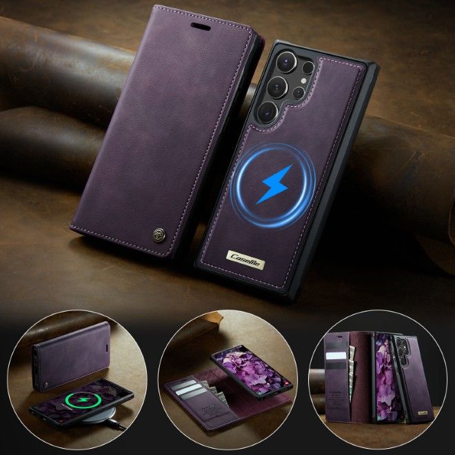 Caseme - Samsung Galaxy S26 Ultra Kunstleder Hülle - Business Series MagSafe Bookcover - purpur