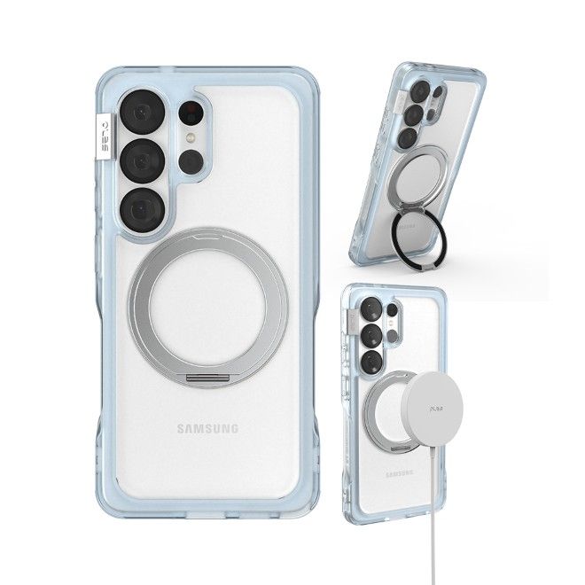 PLES - Samsung Galaxy S26+ Hülle - Hardcase mit MagSafe - Made in Korea - Arche Glim Mag Stand Series - hellblau