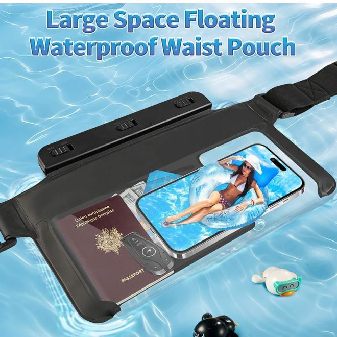 Sac de natation étanche MU Sport AquaShield Pro IPX8 avec fenêtre tactile et fonction natation – transparent/noir