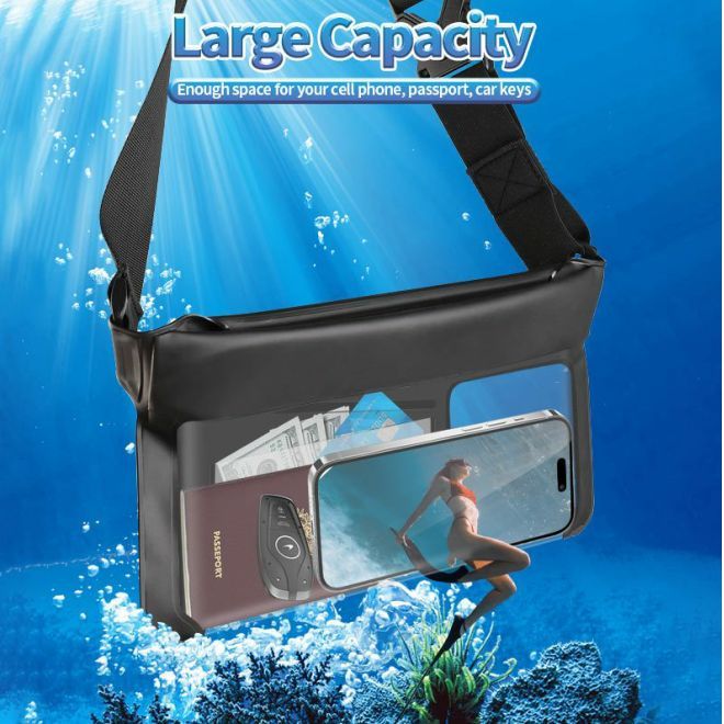 Sac de natation étanche MU Sport AquaShield Pro IPX8 avec fenêtre tactile et fonction natation – transparent/noir