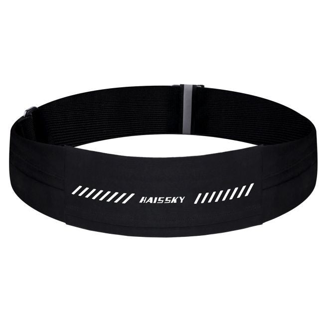 HAISSKY – Ceinture de course avec poche ajustable pour téléphone portable (jusqu'à 7 pouces), réfléchissante – Série RunFlex – noire