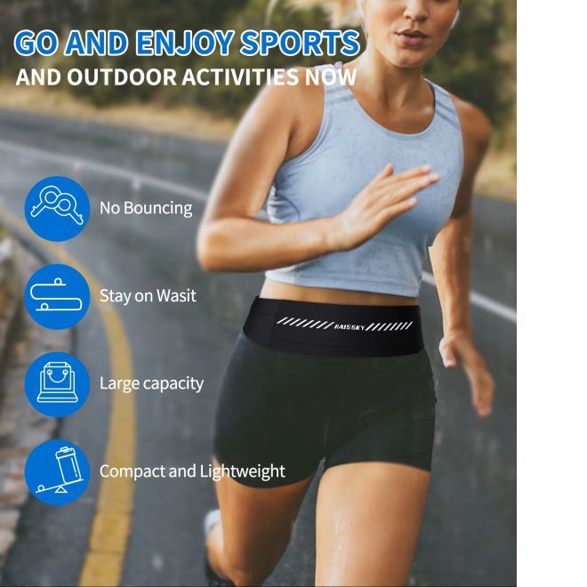 HAISSKY – Ceinture de course avec poche ajustable pour téléphone portable (jusqu'à 7 pouces), réfléchissante – Série RunFlex – noire