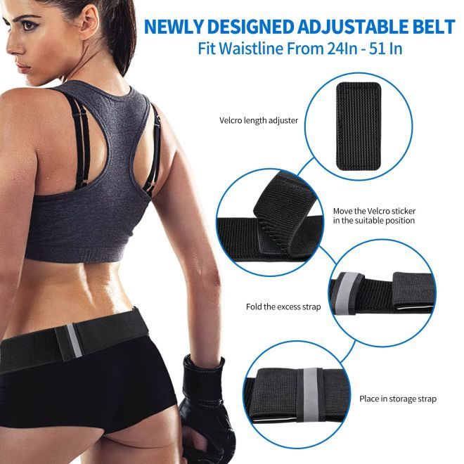 HAISSKY – Ceinture de course avec poche ajustable pour téléphone portable (jusqu'à 7 pouces), réfléchissante – Série RunFlex – noire