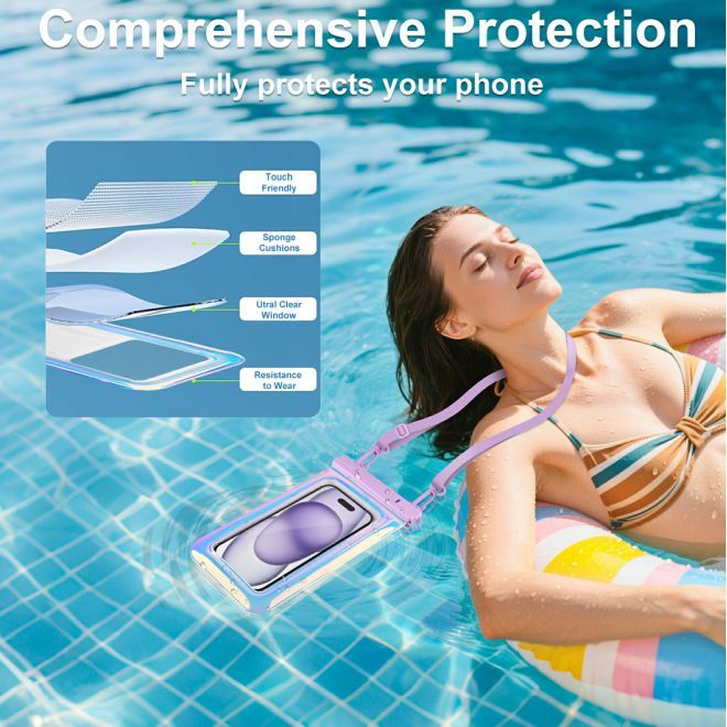 MU Style – Waterproof Smartphone Case with Glitter Letter IPX8 up to 7 inches – Purple