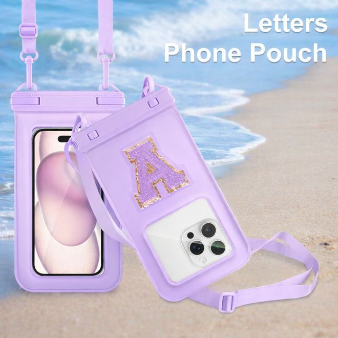 MU Style – Waterproof Smartphone Case with Glitter Letter IPX8 up to 7 inches – Purple