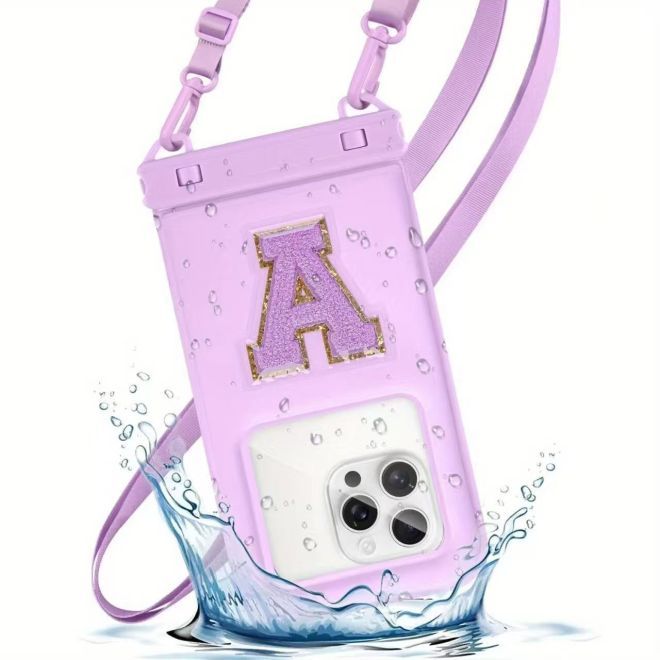 MU Style – Waterproof Smartphone Case with Glitter Letter IPX8 up to 7 inches – Purple